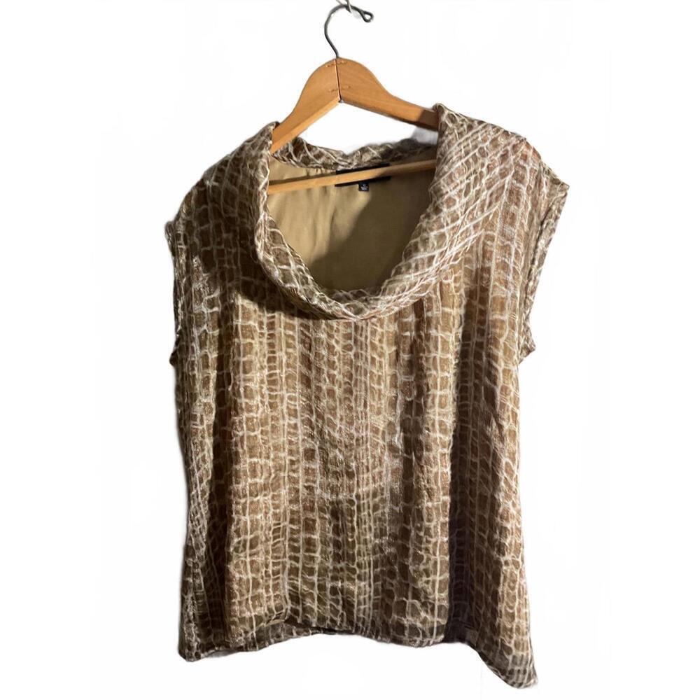 Jones New York Beige Patterned Blouse with Cowl Neck Size 12